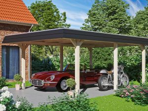 Carport Wendland 409 x 628 cm mit EPDM-Dach, schwarze Blende