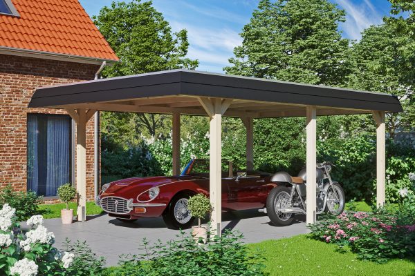Carport Wendland 409 x 628 cm mit EPDM-Dach, schwarze Blende