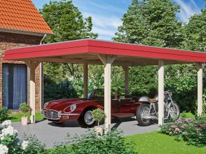 Carport Wendland 409 x 628 cm mit EPDM-Dach, rote Blende