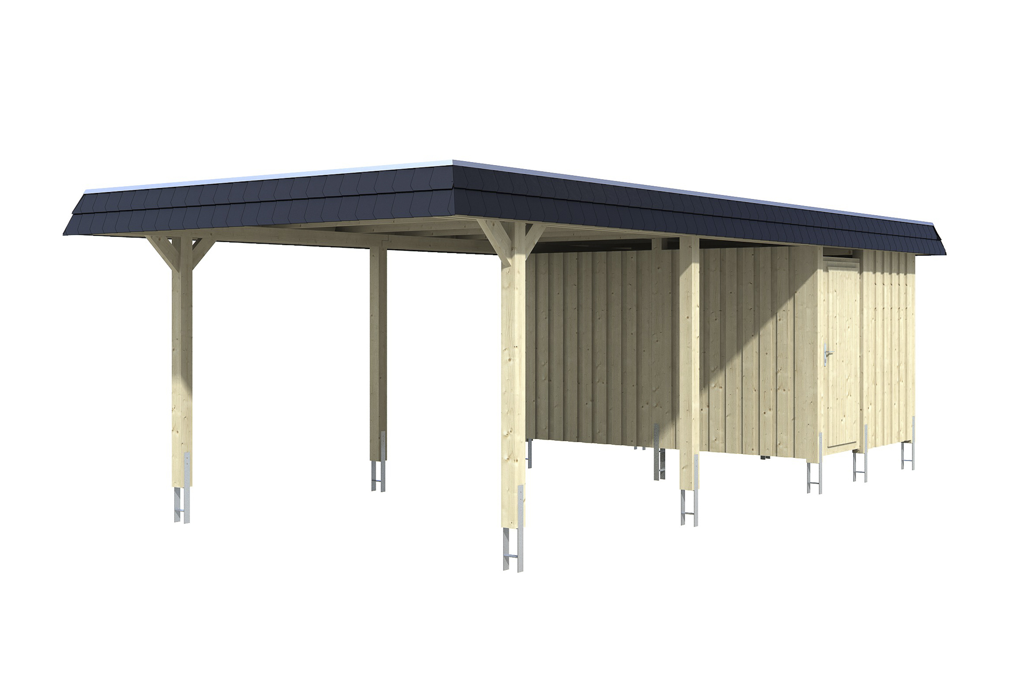 Carport Wendland 409 x 870 cm mit Aluminiumdach, schwarze Blende