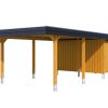 Carport Wendland 409 x 870 cm mit Aluminiumdach, schwarze Blende, eiche hell