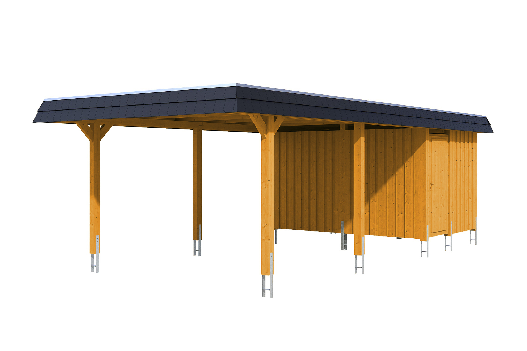 Carport Wendland 409 x 870 cm mit Aluminiumdach, schwarze Blende, eiche hell