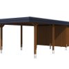 Carport Wendland 409 x 870 cm mit Aluminiumdach, schwarze Blende, nussbaum