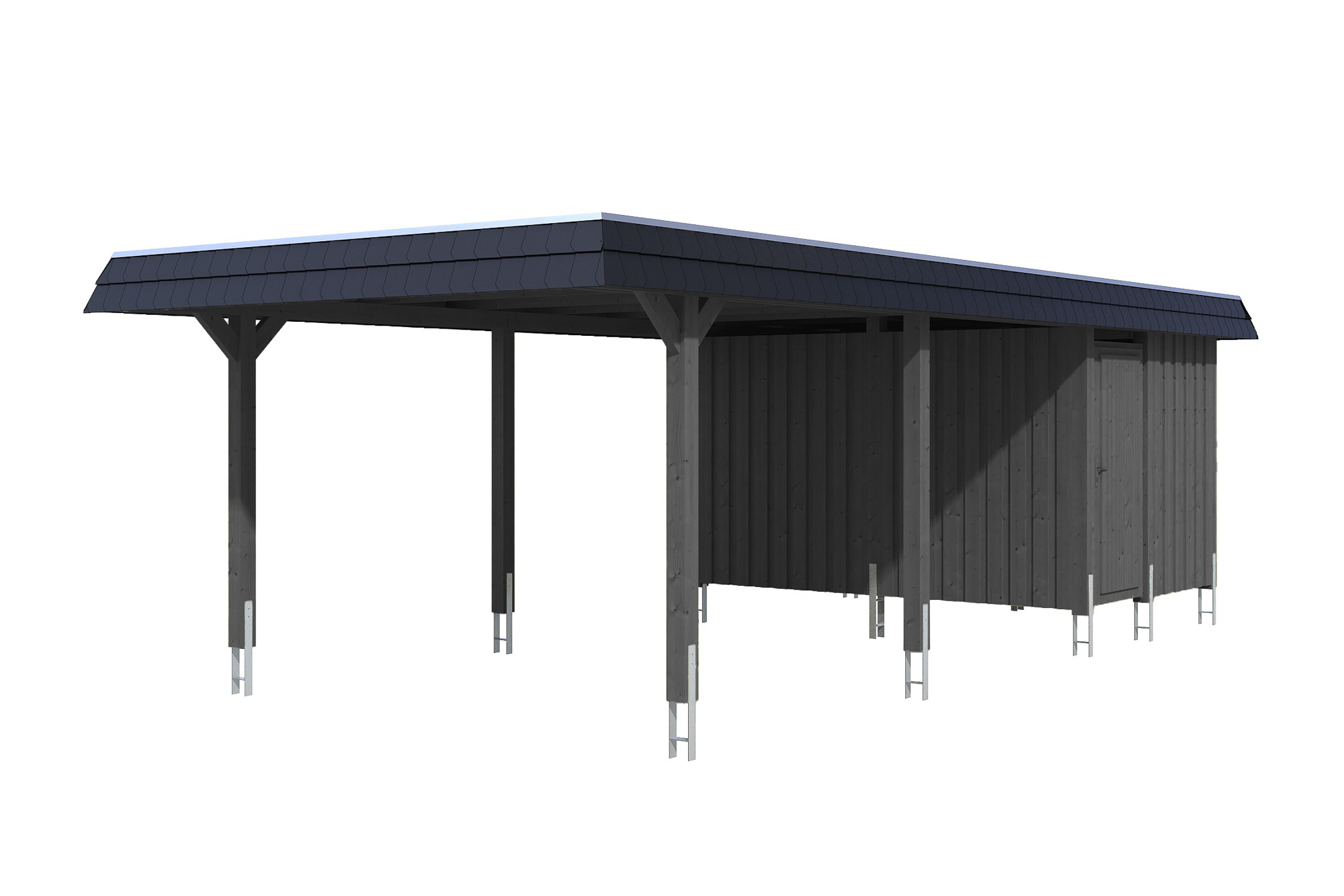 Carport Wendland 409 x 870 cm mit Aluminiumdach, schwarze Blende, schiefergrau