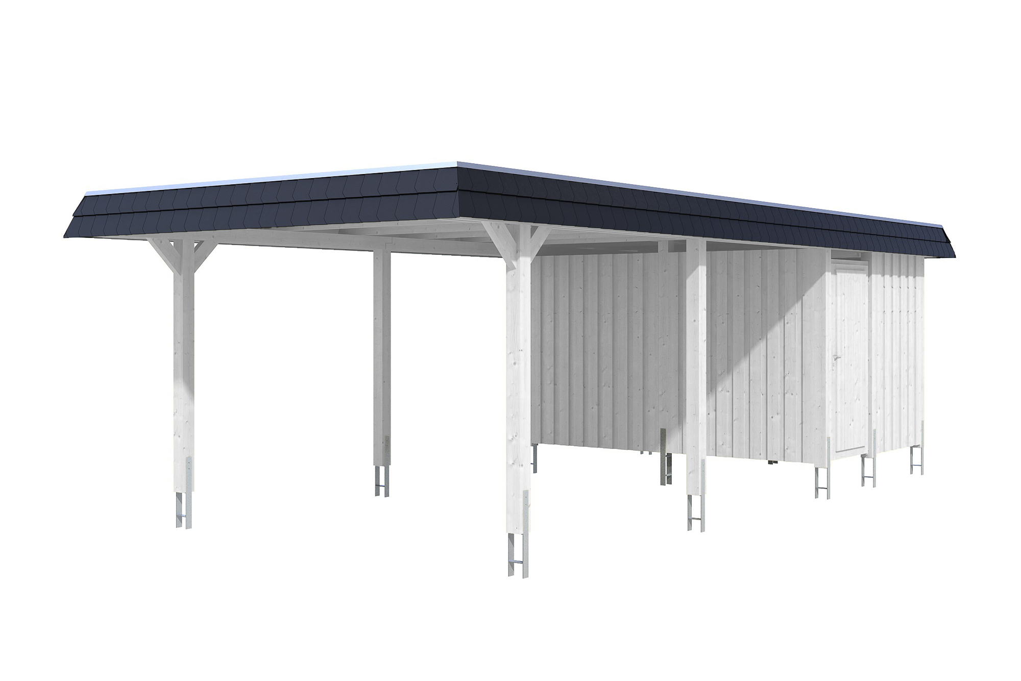 Carport Wendland 409 x 870 cm mit Aluminiumdach, schwarze Blende, weiß