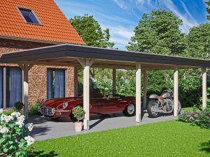 Carport Wendland 409 x 870 cm mit EPDM-Dach, schwarze Blende