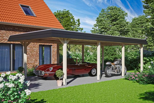 Carport Wendland 409 x 870 cm mit EPDM-Dach, schwarze Blende