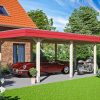 Carport Wendland 409 x 870 cm mit EPDM-Dach, rote Blende