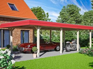 Carport Wendland 409 x 870 cm mit EPDM-Dach, rote Blende
