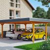 Carport Wendland 630 x 637 cm mit EPDM-Dach, schwarze Blende, eiche hell