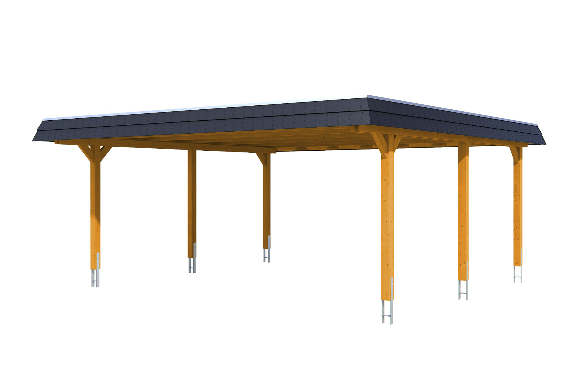 Carport Wendland 630 x 637 cm mit Aluminiumdach, schwarze Blende, eiche hell