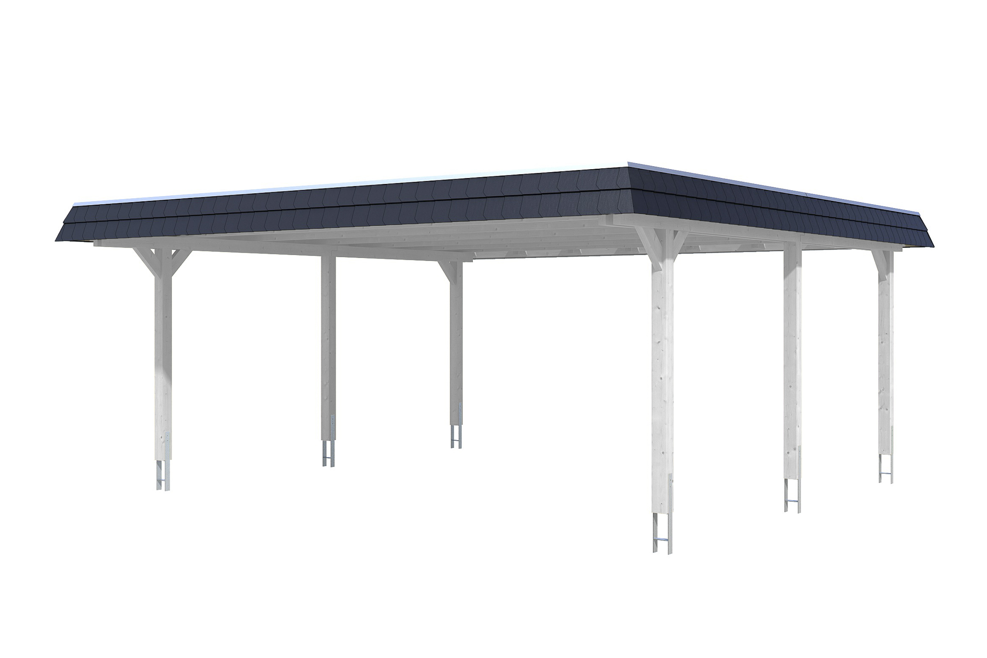 Carport Wendland 630 x 637 cm mit Aluminiumdach, schwarze Blende, weiß