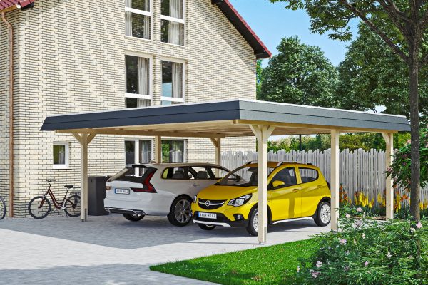 Carport Wendland 630 x 637 cm mit EPDM-Dach, schwarze Blende