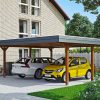 Carport Wendland 630 x 637 cm mit EPDM-Dach, schwarze Blende, nussbaum