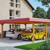 Carport Wendland 630 x 637 cm mit EPDM-Dach, rote Blende, eiche hell