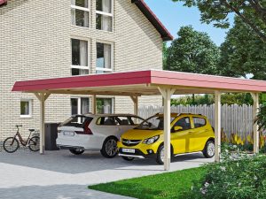 Carport Wendland 630 x 637 cm mit EPDM-Dach, rote Blende