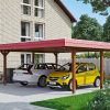 Carport Wendland 630 x 637 cm mit EPDM-Dach, rote Blende, nussbaum
