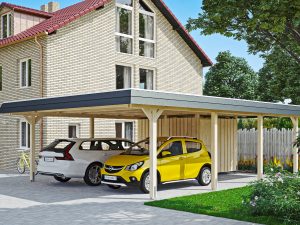 Carport Wendland mit Abstellraum 630 x 879 cm mit EPDM-Dach, schwarze Blende