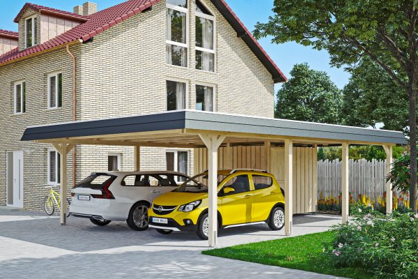 Carport Wendland mit Abstellraum 630 x 879 cm mit EPDM-Dach, schwarze Blende