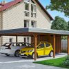 Carport Wendland mit Abstellraum 630 x 879 cm mit EPDM-Dach, schwarze Blende, nussbaum