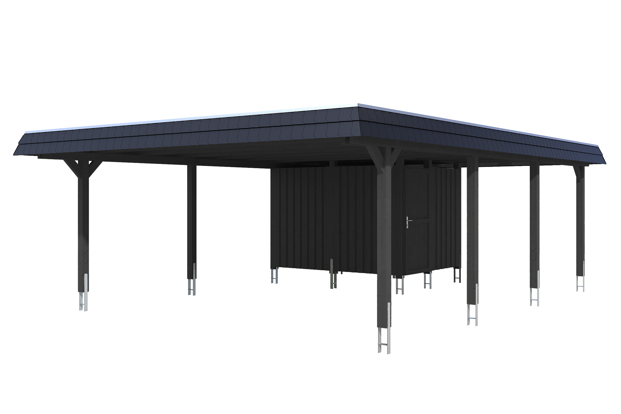 Carport Wendland 630 x 879 cm mit Aluminiumdach, schwarze Blende, anthrazit