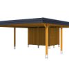 Carport Wendland 630 x 879 cm mit Aluminiumdach, schwarze Blende, eiche hell Carport Wendland 630 x 879 cm mit Aluminiumdach, schwarze Blende, eiche hell