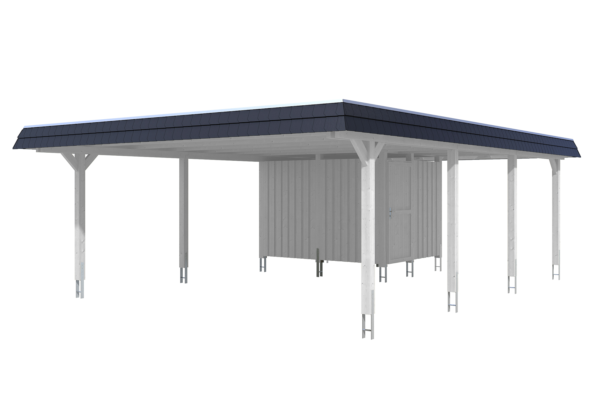 Carport Wendland 630 x 879 cm mit Aluminiumdach, schwarze Blende, weiß Carport Wendland 630 x 879 cm mit Aluminiumdach, schwarze Blende, weiß