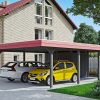 Carport Wendland mit Abstellraum 630 x 879 cm mit EPDM-Dach, rote Blende, schiefergrau Carport Wendland mit Abstellraum 630 x 879 cm mit EPDM-Dach, rote Blende, schiefergrau