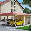 Carport Wendland mit Abstellraum 630 x 879 cm mit EPDM-Dach, rote Blende Carport Wendland mit Abstellraum 630 x 879 cm mit EPDM-Dach, rote Blende