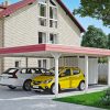 Carport Wendland mit Abstellraum 630 x 879 cm mit EPDM-Dach, rote Blende, weiß Carport Wendland mit Abstellraum 630 x 879 cm mit EPDM-Dach, rote Blende, weiß