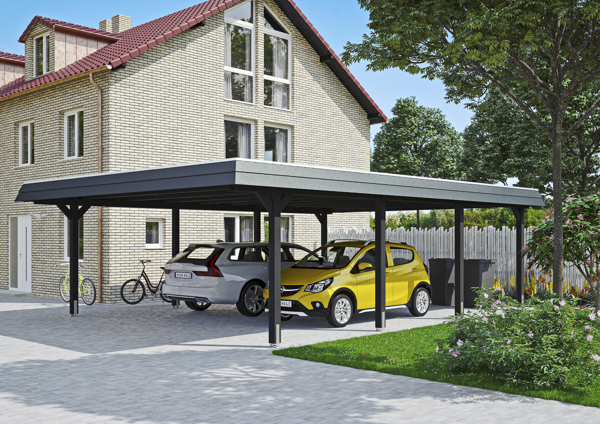 Carport Wendland 630 x 879 cm mit EPDM-Dach, schwarze Blende, anthrazit