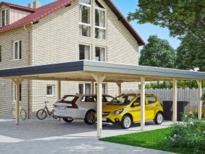 Carport Wendland 630 x 879 cm mit EPDM-Dach, schwarze Blende