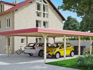 Carport Wendland 630 x 879 cm mit EPDM-Dach, rote Blende