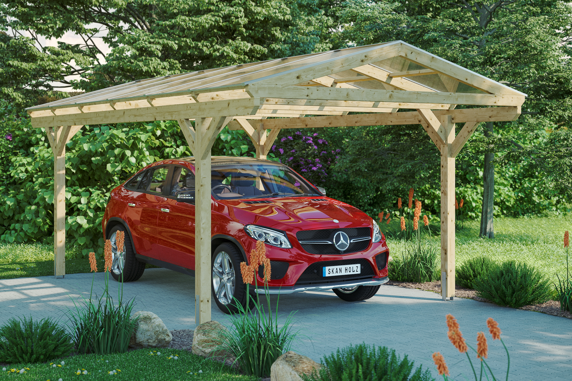 Carport Westerwald 362 x 648 cm, natur