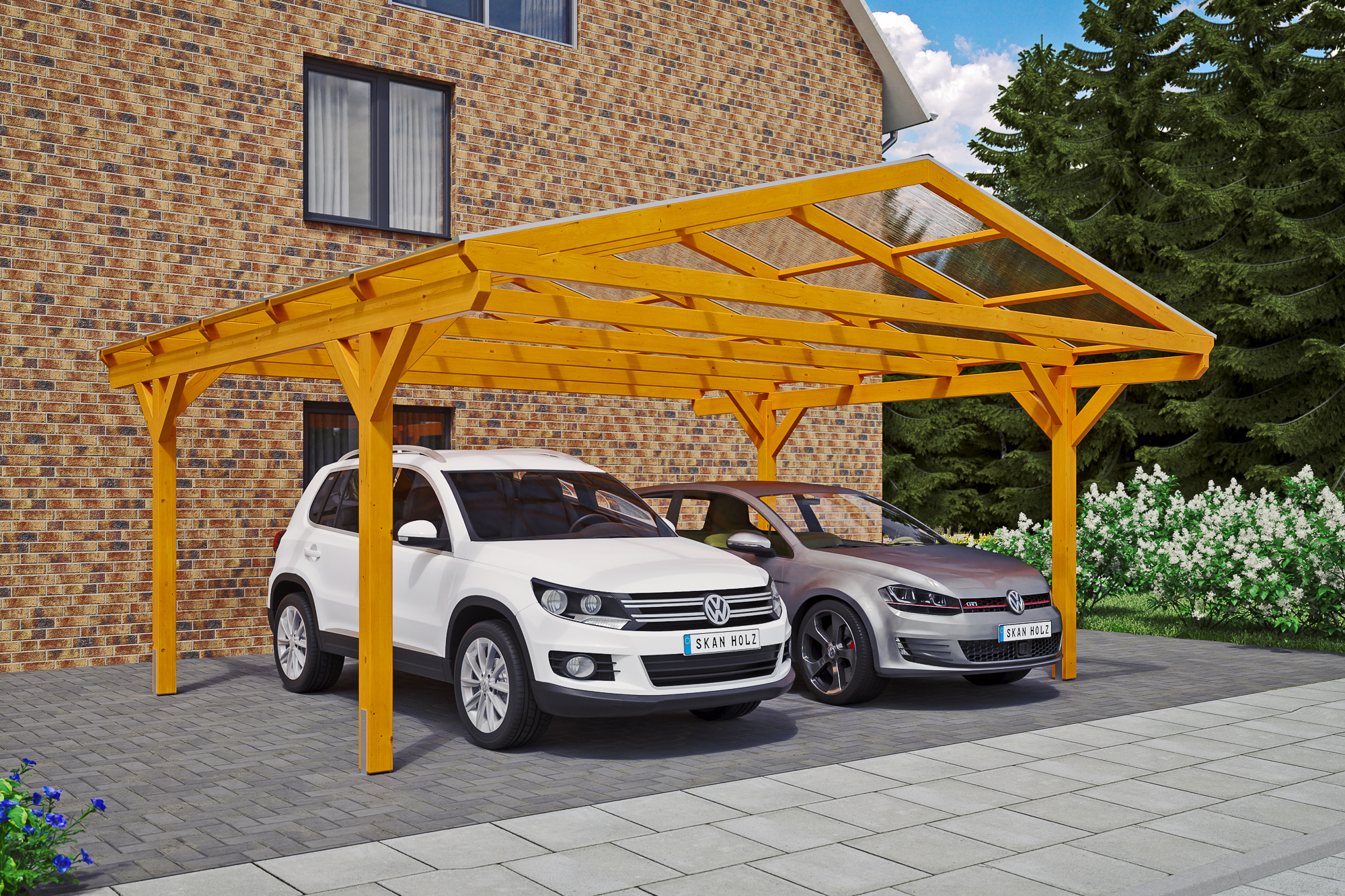 Carport Westerwald 570 x 541 cm, eiche hell