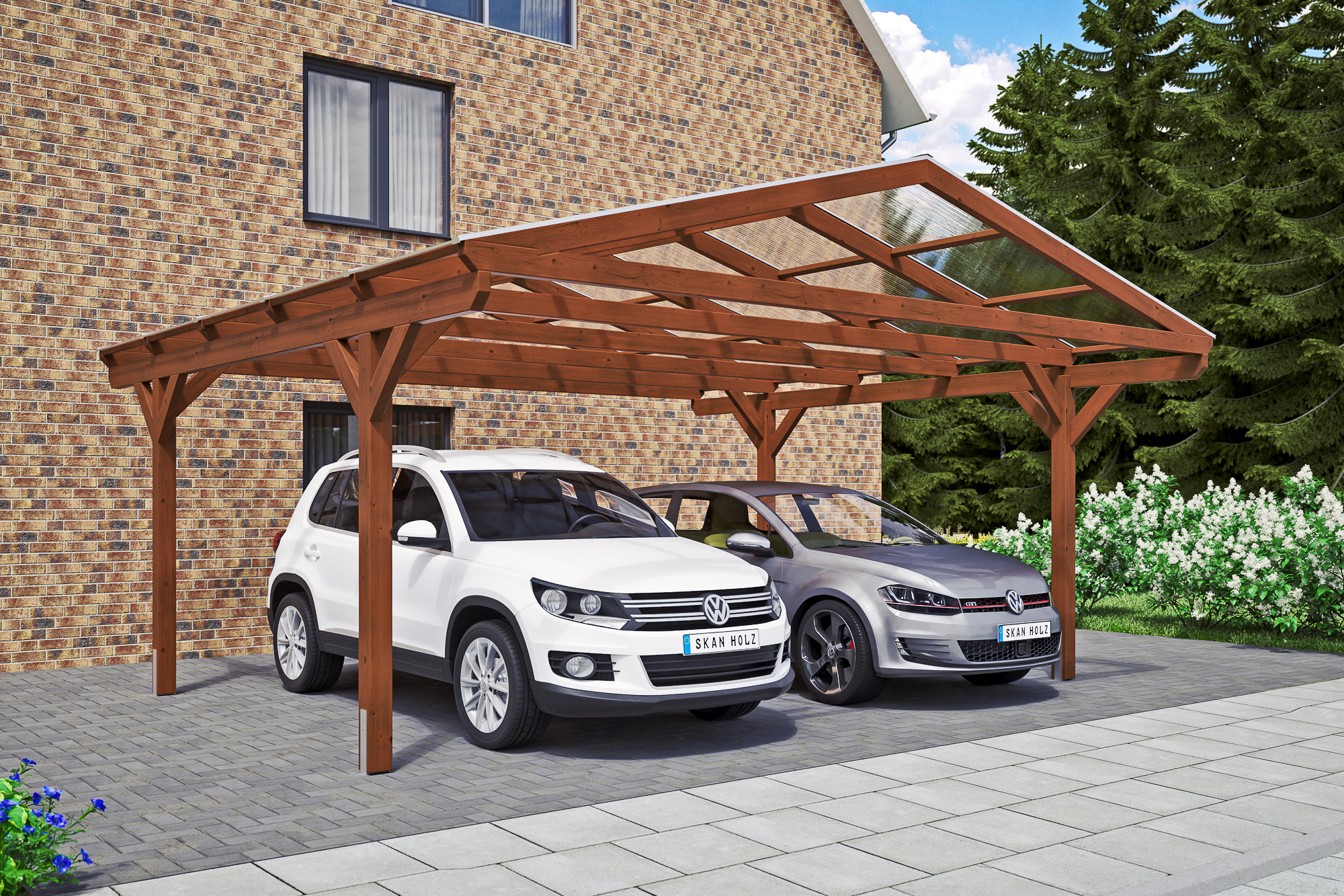 Carport Westerwald 570 x 541 cm, nussbaum
