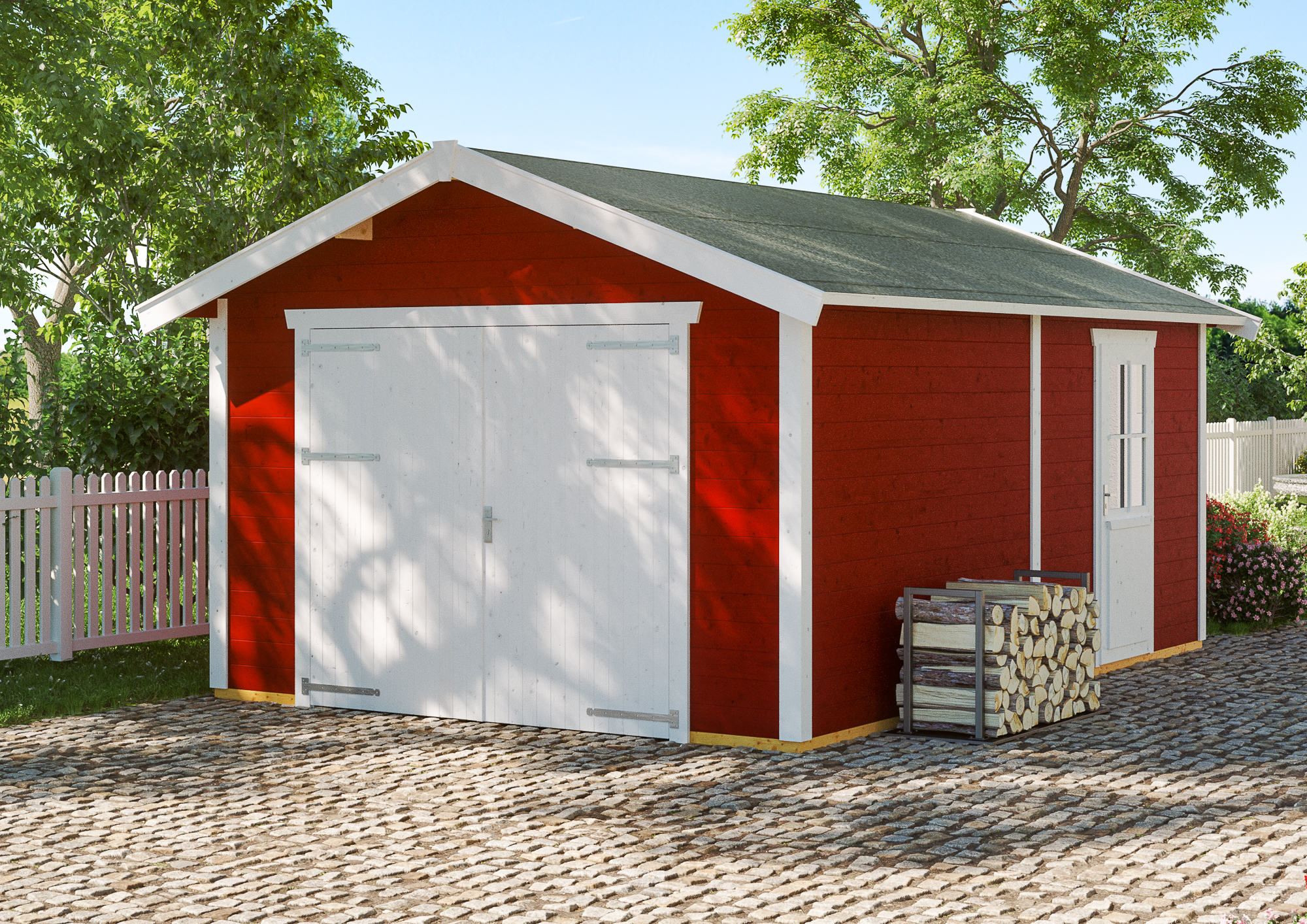Holzgarage Varberg 1, 370 x 525 cm, schwedenrot