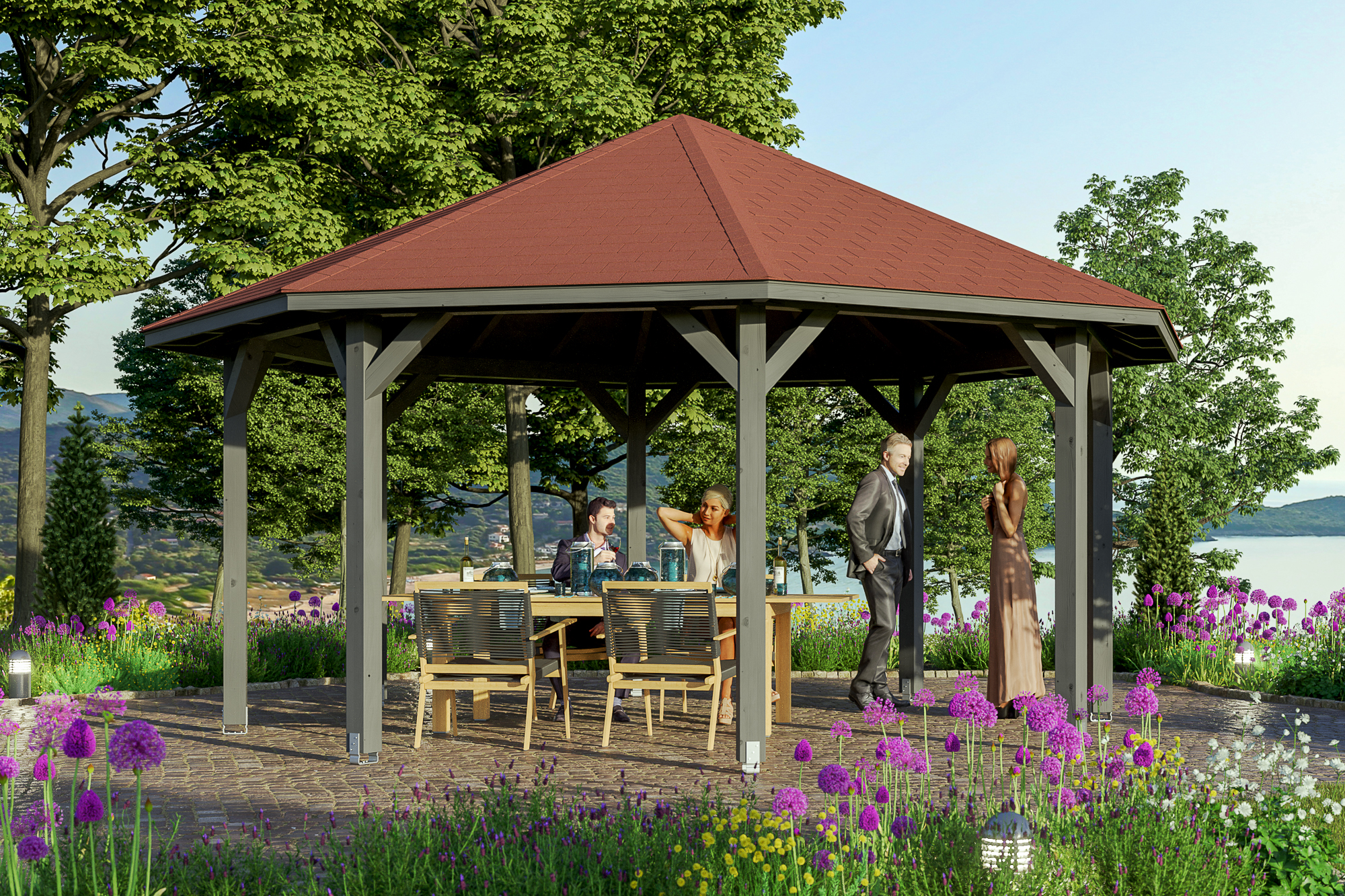 Pavillon Nice 3, Leimholz, grau