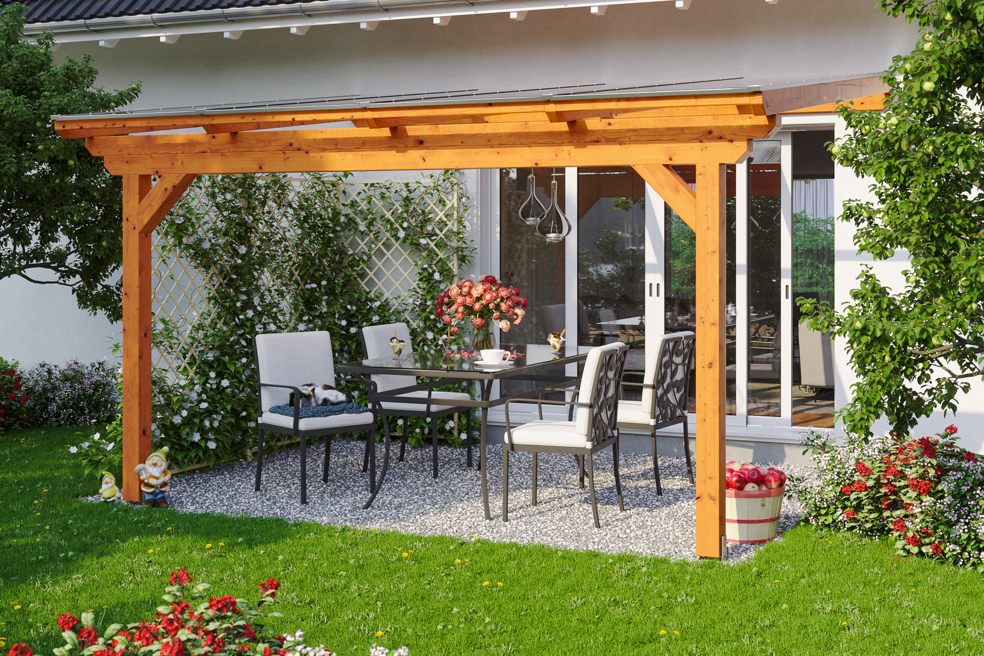 Terrassenüberdachung Ancona 434 x 250 cm, Leimholz, eiche hell