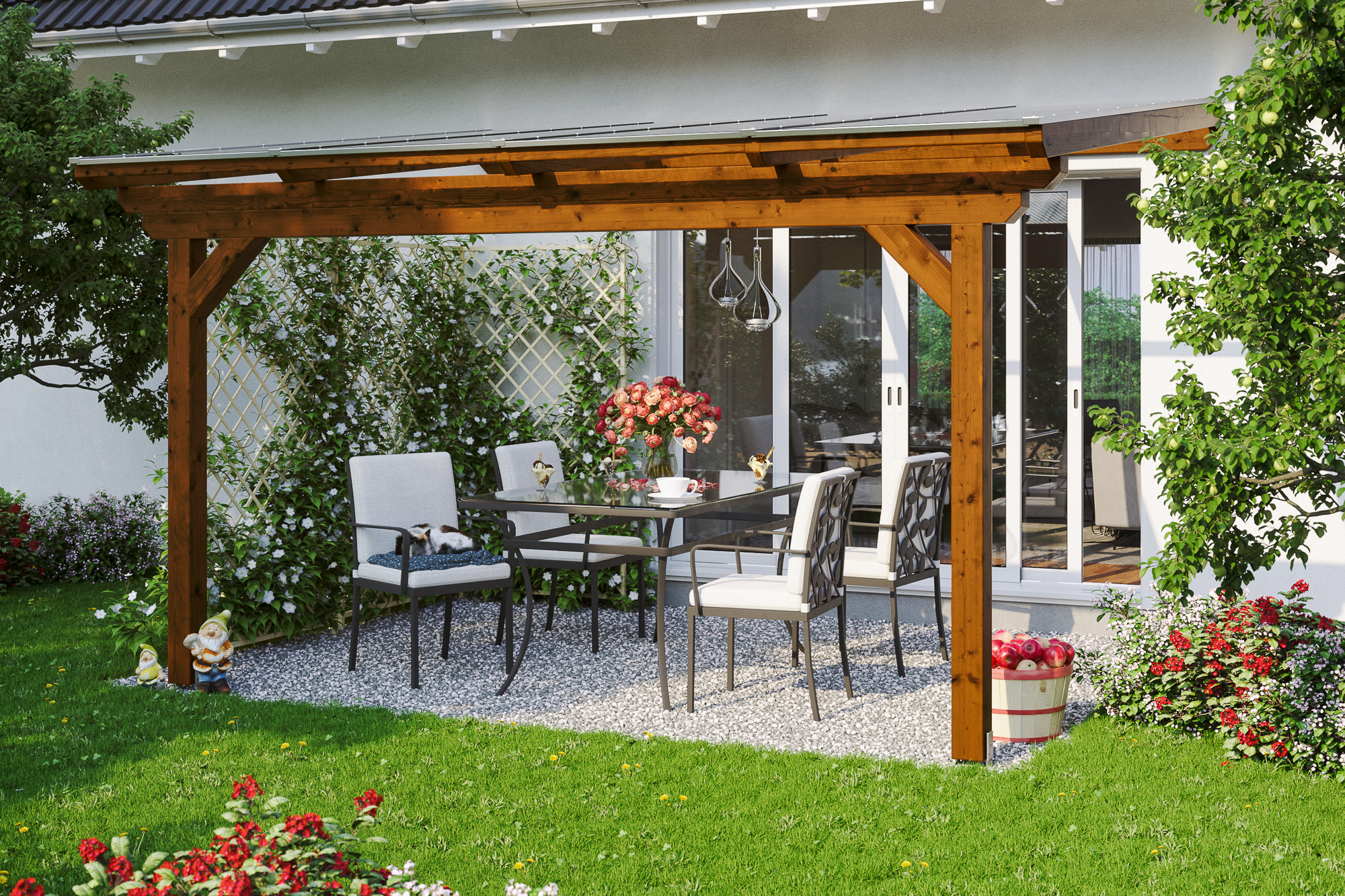 Terrassenüberdachung Ancona 434 x 250 cm, Leimholz, nussbaum