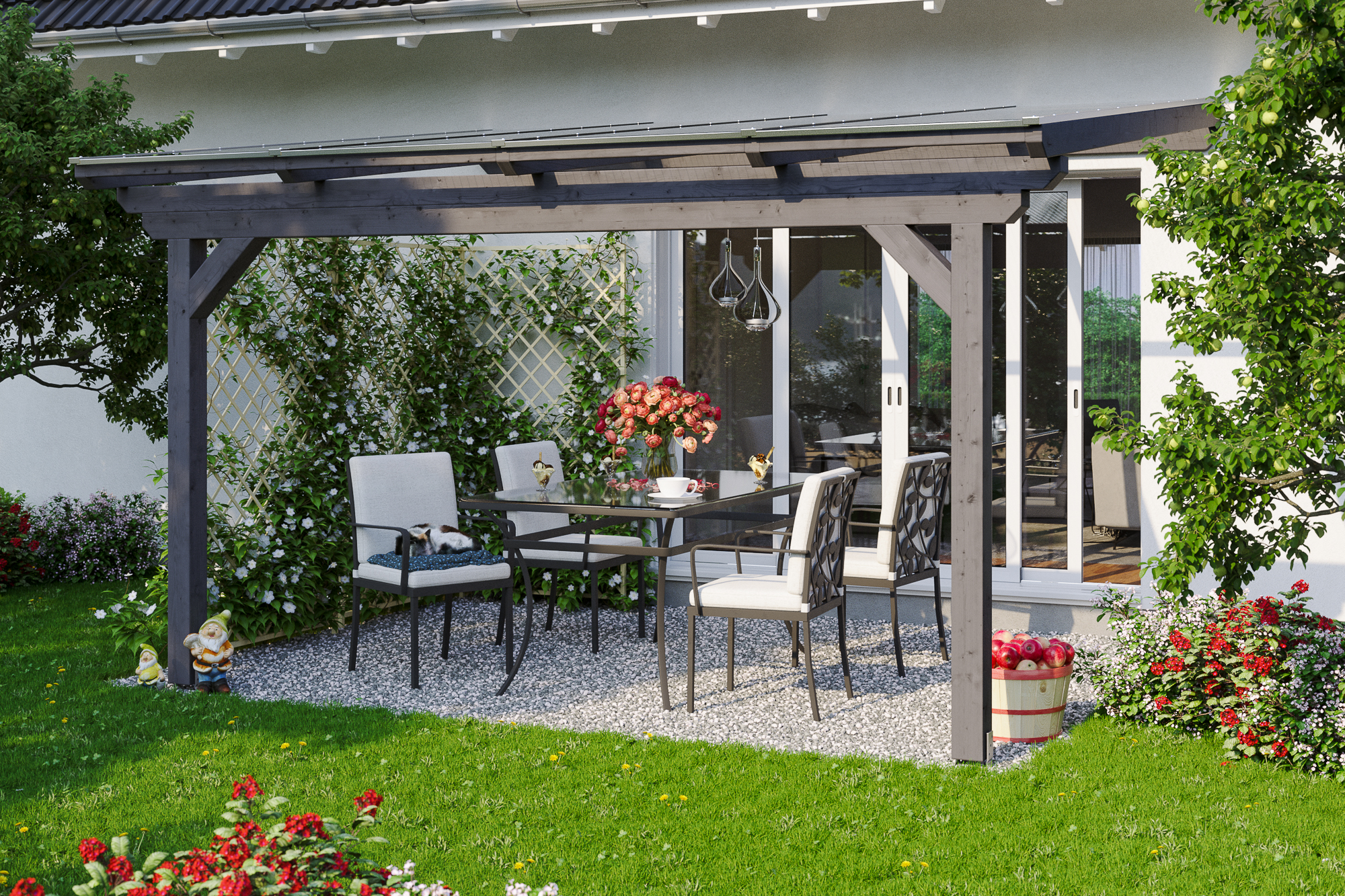Terrassenüberdachung Ancona 434 x 250 cm, Leimholz, schiefergrau