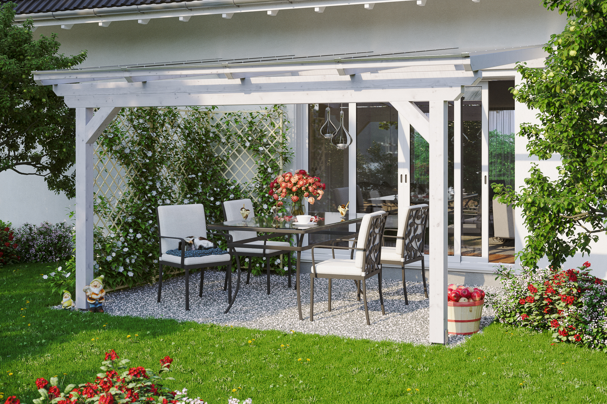 Terrassenüberdachung Ancona 434 x 250 cm, Leimholz, weiß