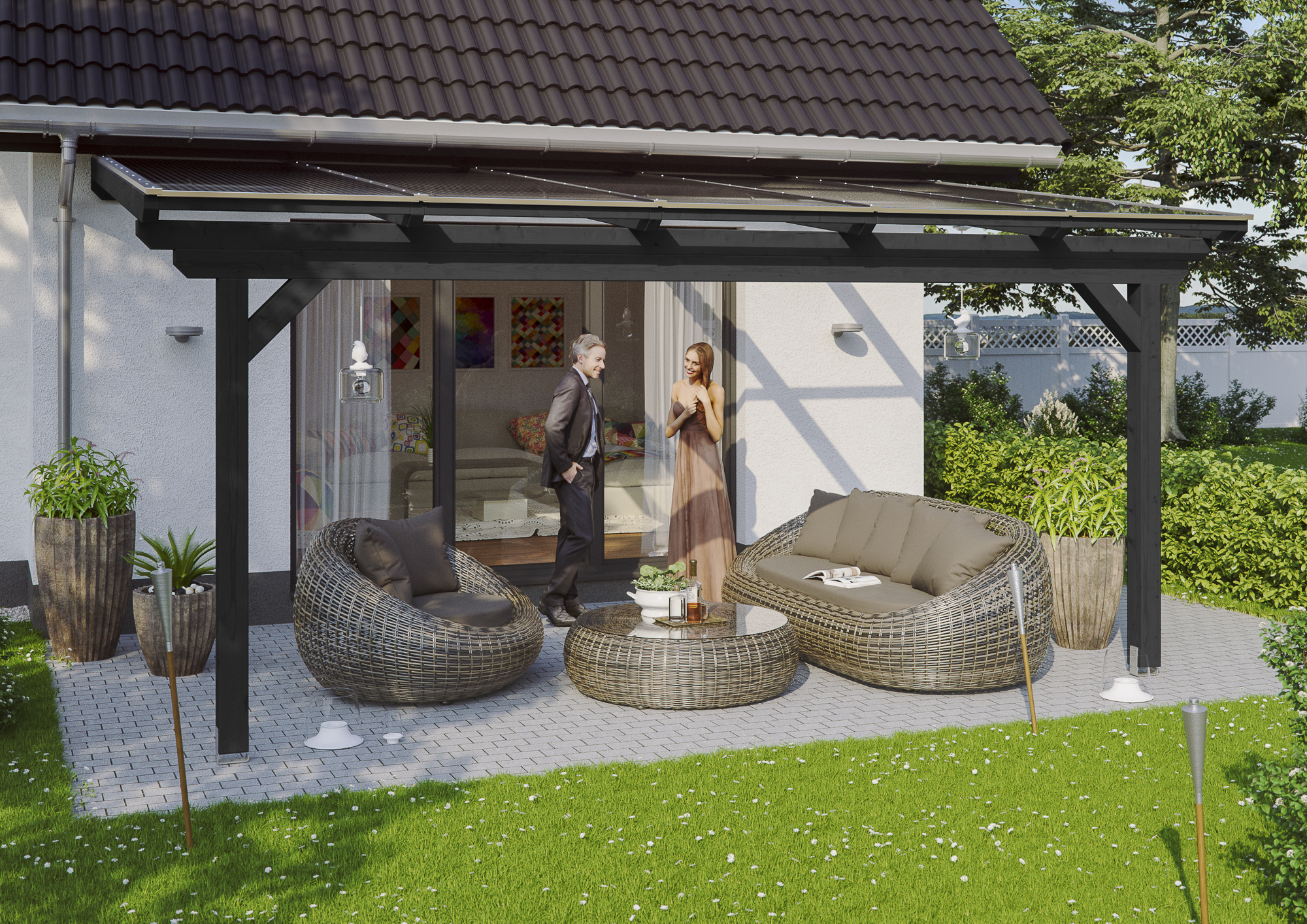 Terrassenüberdachung Ancona 541 x 350 cm, Leimholz, anthrazit