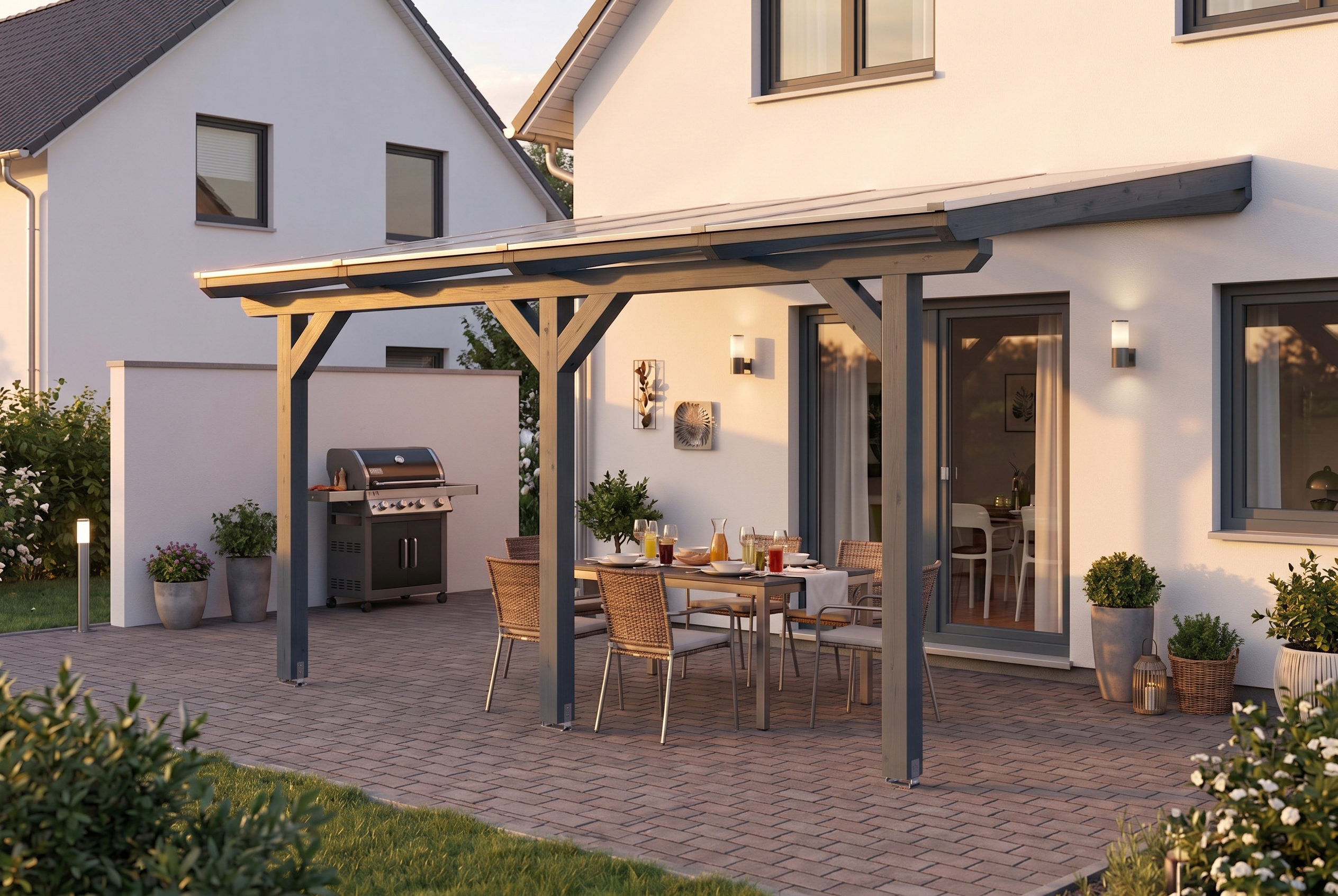 AI generated – Terrassenüberdachung Andria 434 x 250 cm, Leimholz, schiefergrau