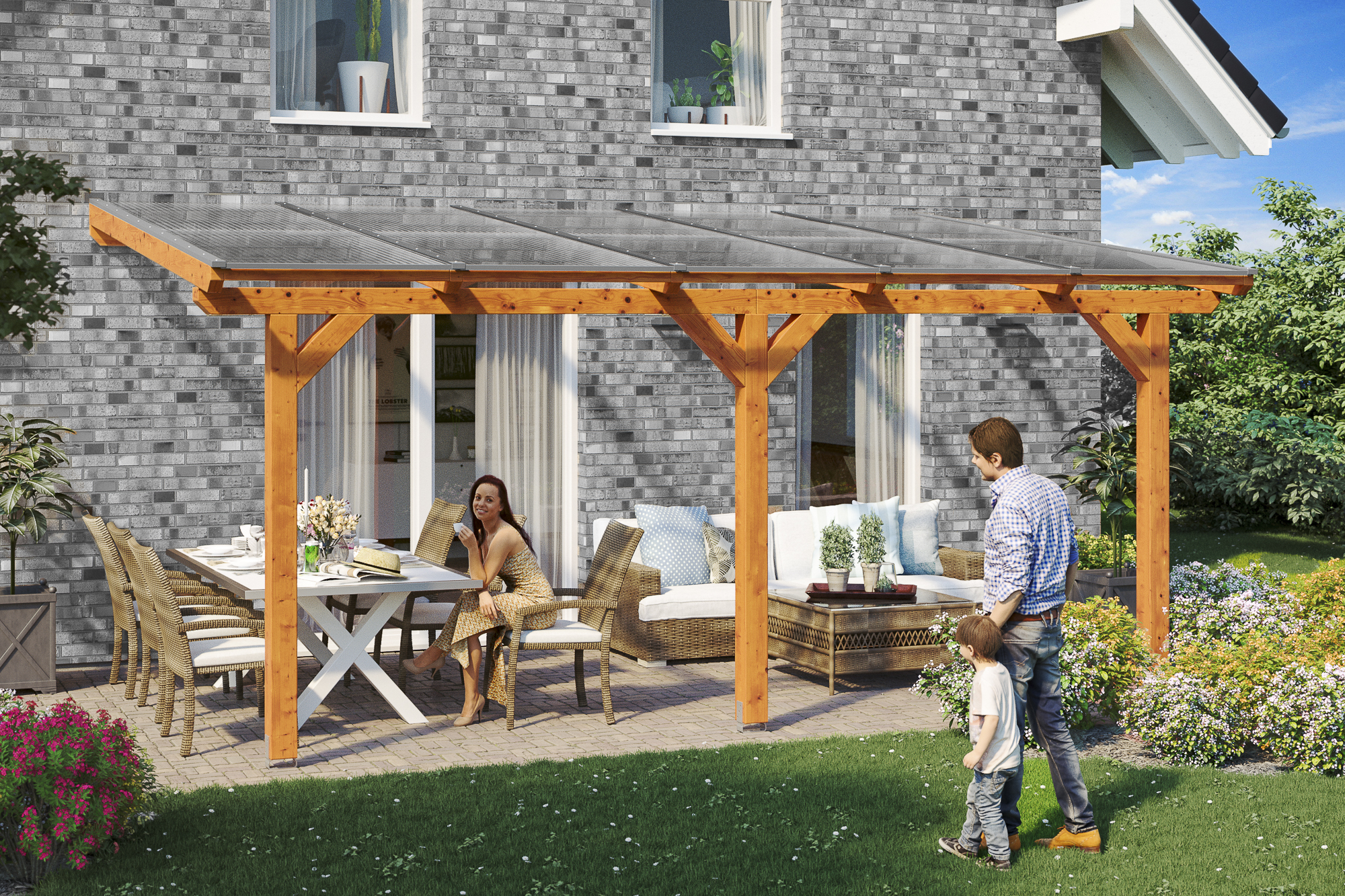 AI generated – Terrassenüberdachung Bormio 541 x 350 cm, Leimholz, eiche hell