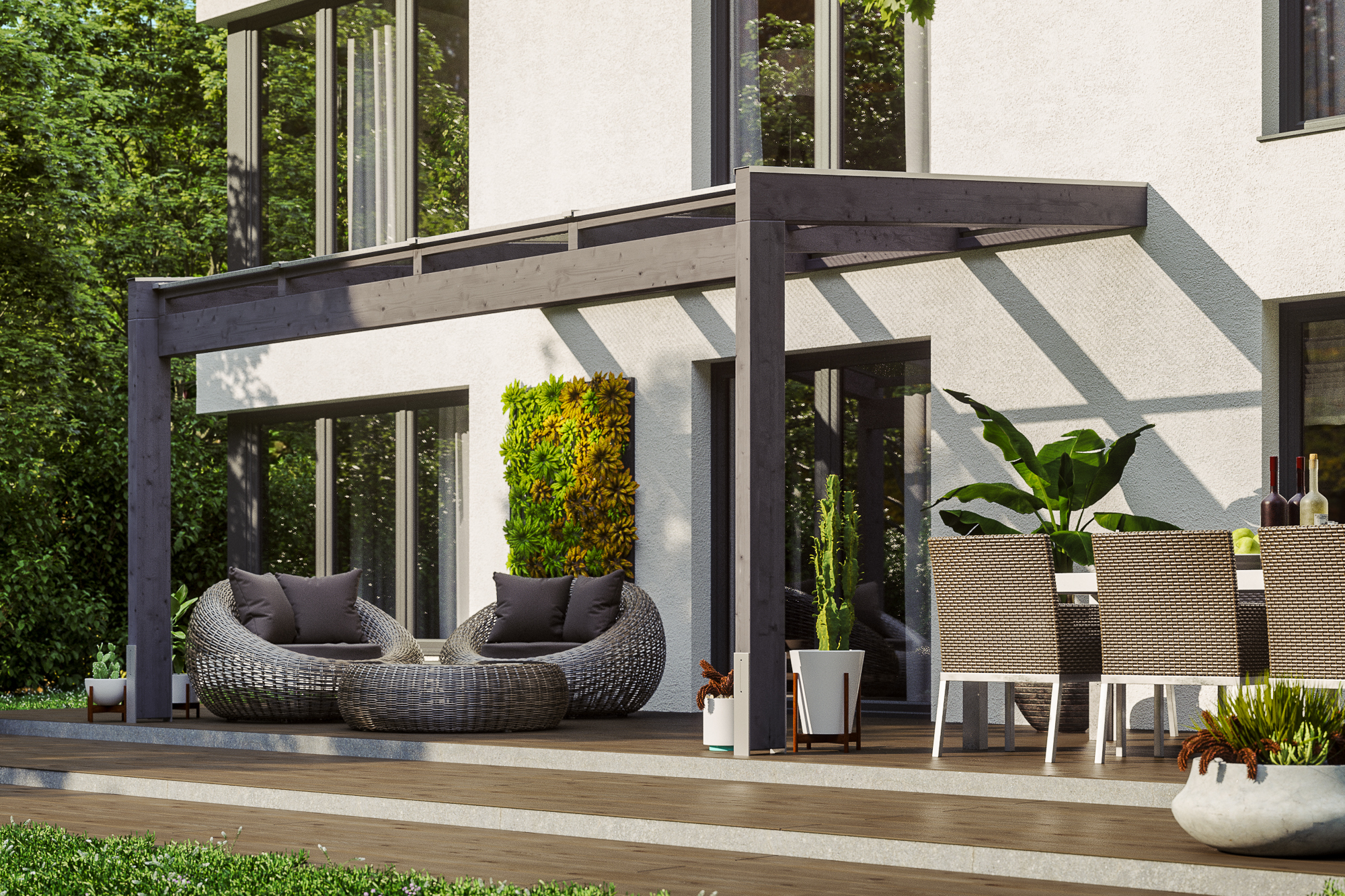 Terrassenüberdachung Novara 450 x 259 cm, Leimholz, schiefergrau