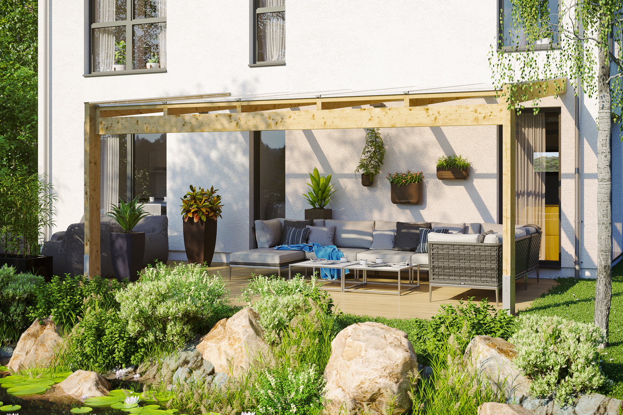 Terrassenüberdachung Novara 557 x 259 cm, Leimholz, natur