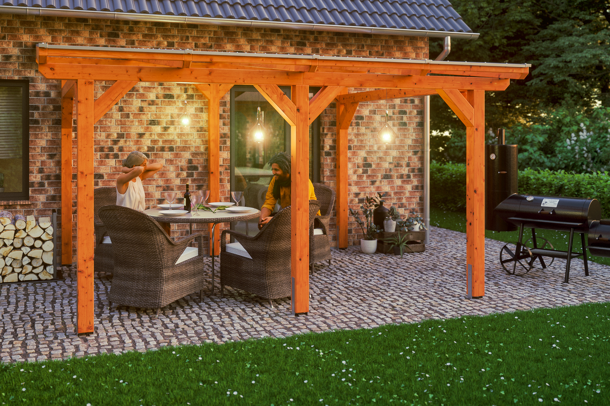 Terrassenüberdachung Siena 434 x 250 cm, Leimholz, eiche hell Terrassenüberdachung Siena 434 x 250 cm, Leimholz, eiche hell