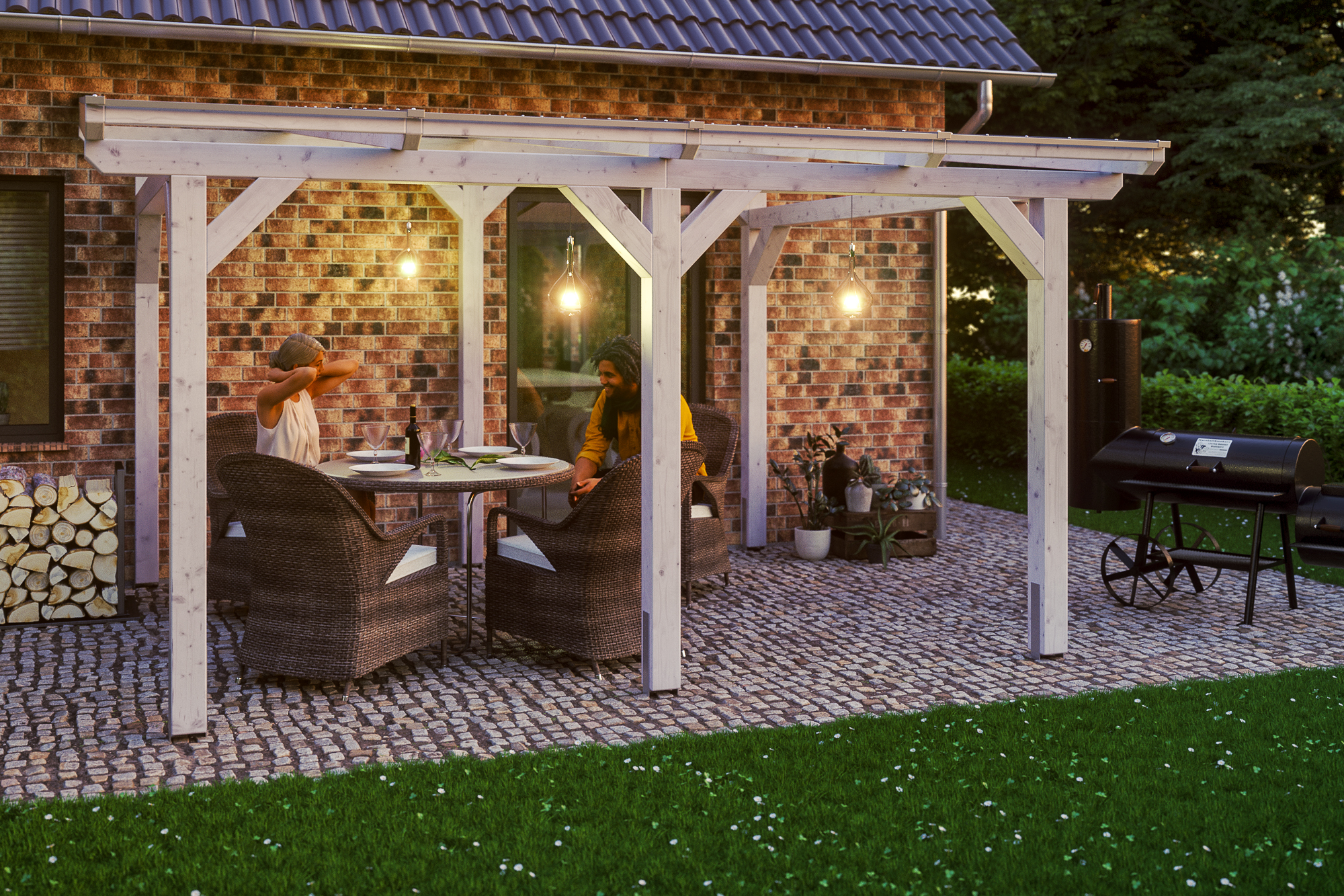 Terrassenüberdachung Siena 434 x 250 cm, Leimholz, weiß Terrassenüberdachung Siena 434 x 250 cm, Leimholz, weiß