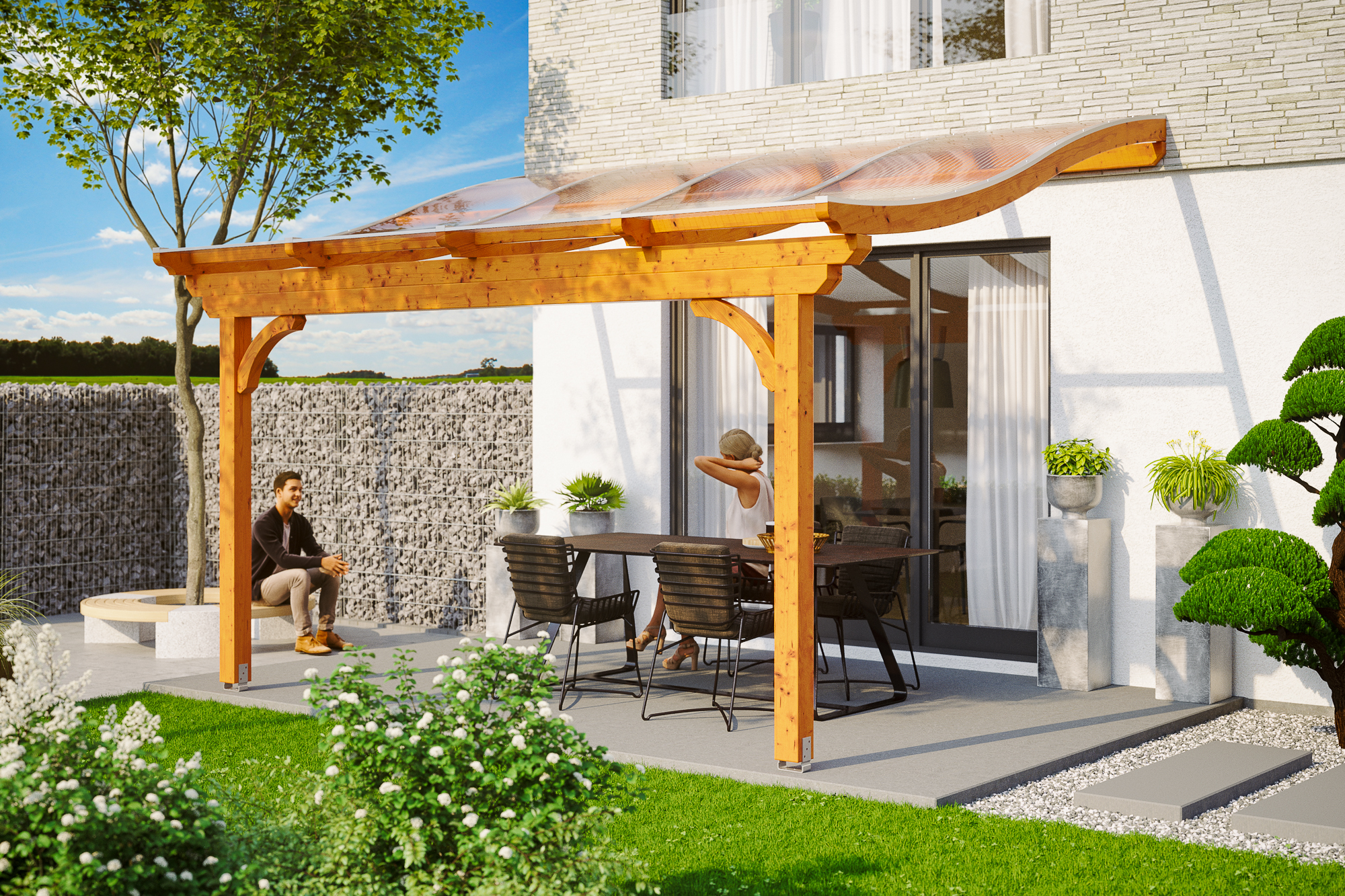 Terrassenüberdachung Verona 434 x 239 cm, Leimholz, eiche hell